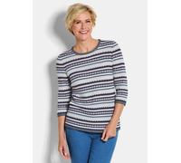 Rundhalspullover GOLDNER "Strickpullover im Ringel-Look", Damen, Gr. 40, blau (marine, gemustert), Obermaterial: 50% Baumwolle CO. 50% Polyacryl PAN., gerade, Pullover Rundhalspullover, aufwendigig ge
