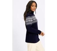 Strickpullover HEINE "Pullover", Damen, Gr. 50, blau (marine, ecru, gemustert), 100% Baumwolle, gemustert, mehrfarbig, Pullover Strickpullover (52068765-50) marine, ecru, gemustert