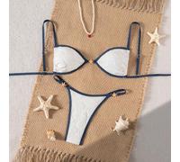 Jacquard-Strick Bustier-Top ohne Bügel & Tanga Bikini-Hose Zweiteiliger Badeanzug, Damen Sommer Strand Urlaubsmode