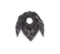 Jacquard Tuch aus Woll-Baumwoll-Mischung mit Leomuster und Schriftzug schwarz - Gr. - one size