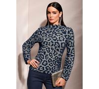 Jacquardpullover CREATION L "Jacquard-Pullover", Damen, Gr. 36, blau (sand, marine, gemustert), 50% Polyacryl, 50% Polyamid, animal-print, bedruckt, gemustert, mehrfarbig, Pullover (31744828-36) sand,
