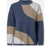 Strickpullover HEINE "Pullover", Damen, Gr. 34, ecru, rauchblau, gemustert, 63% Polyacryl, 14% Polyester, 14% Polyamid, 5% Wolle, 4% Elasthan, gemustert, mehrfarbig, Pullover Strickpullover (82321019-