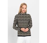 Jacquardpullover HEINE "Jacquard-Pullover", Damen, Gr. 40, beige (schwarz, beige, gemustert), 80% Viskose, 20% Polyamid, gemustert, mehrfarbig, Pullover (33658813-40) schwarz, beige, gemustert