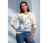 Jacquardpullover HEINE "Pullover", Damen, Gr. 48, mittelblau, champagner, gemustert, 45% Baumwolle, 45% Polyacryl, 10% Polyamid, gemustert, mehrfarbig, Pullover (32855307-48) mittelblau, champagner, g