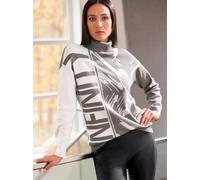 Jacquardpullover HEINE "Rollkragenpullover", Damen, Gr. 38, grau (grau, ecru, gemustert), 80% Viskose, 20% Polyamid, gemustert, mehrfarbig, Pullover (20466206-38) grau, ecru, gemustert