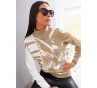 Jacquardpullover HEINE "Rollkragenpullover", Damen, Gr. 46, beige (beige, ecru, gemustert), 80% Viskose, 20% Polyamid, gemustert, mehrfarbig, Pullover (83789750-46) beige, ecru, gemustert