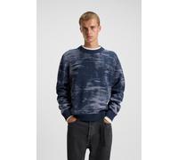 Jacquardpullover HUGO BLUE "Sorbas", Herren, Gr. L, navy410, Strick, Obermaterial: 50% Baumwolle, 50% Polyacryl, gemustert, relaxed fit normal, Rundhals, Bündchen, Pullover, Rundhalsausschnitt, relaxe