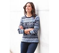 Jacquardpullover INSPIRATIONEN "Jacquard-Pullover", Damen, Gr. 40, bunt (marine, bleu, gemustert), 100% Baumwolle, gemustert, mehrfarbig, Pullover (54933856-40) marine, bleu, gemustert