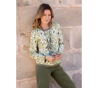 Jacquardpullover INSPIRATIONEN "Jacquard-Pullover", Damen, Gr. 40, grün (khaki, ecru, gemustert), 50% Viskose, 25% Polyester, 25% Polyamid, geblümt, gemustert, mehrfarbig, Pullover (61544736-40) khaki