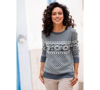 Jacquardpullover INSPIRATIONEN "Jacquard-Pullover", Damen, Gr. 44, blau (rauchblau, champagner, gemustert), 50% Baumwolle, 50% Polyacryl, gemustert, mehrfarbig, Pullover (88779902-44) rauchblau, champ