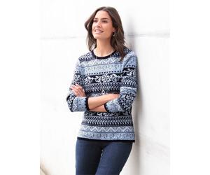 Jacquardpullover INSPIRATIONEN "Jacquard-Pullover", Damen, Gr. 46, bunt (marine, bleu, gemustert), 100% Baumwolle, gemustert, mehrfarbig, Pullover (54933856-46) marine, bleu, gemustert