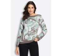 Jacquardpullover INSPIRATIONEN "Jacquard-Pullover", Damen, Gr. 54, grau (kalkmint, taupe, gemustert), 53% Polyacryl, 40% Baumwolle, 7% Polyamid, gemustert, mehrfarbig, Pullover (74833740-54) kalkmint,