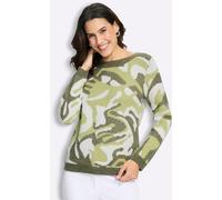 Jacquardpullover INSPIRATIONEN "Jacquard-Pullover", Damen, Gr. 54, grün (pistazie, khaki, gemustert), 53% Polyacryl, 40% Baumwolle, 7% Polyamid, gemustert, mehrfarbig, Pullover (77485302-54) pistazie,