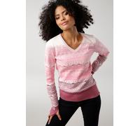 Jacquardpullover KANGAROOS, Damen, Gr. 52/54, bunt (rosa, beere), Feinstrick, Obermaterial: 50% Baumwolle, 50% Polyacryl, figurbetont hüftlang, V-Ausschnitt, Rippbündchen mit Daumenlöchern, Pullover N