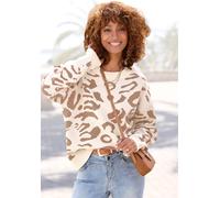 Jacquardpullover LASCANA, Damen, Gr. 40/42, braun (creme, camelfarben), Strick, Obermaterial: 50% Viskose, 28% Polyester, 22% Polyamid, gemustert, Modisch, figurumspielend hüftlang, Rundhals, Rippstri