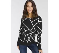 Jacquardpullover LAURA SCOTT, Damen, Gr. 40, schwarz-weiß (schwarz, weiß), Feinstrick, Obermaterial: 50% Viskose, 28% Polyester, 22% Polyamid, Jacquardmuster, lässig geschnitten hüftlang, Rundhals, Pu