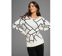 Jacquardpullover LAURA SCOTT, Damen, Gr. 40, weiß, Feinstrick, Obermaterial: 50% Viskose, 26% Polyamid, 24% Polyester, Jacquardmuster, mehrfarbig, lässig geschnitten hüftlang, Rundhals, Pullover, mit 