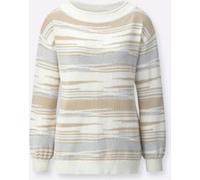 Strickpullover CREATION L "Pullover", Damen, Gr. 38, beige (sand, ecru, gemustert), 39% Baumwolle, 39% Polyacryl, 18% Viskose, 3% Polyester, 1% metallisierte Fasern, gemustert, Pullover Strickpullover