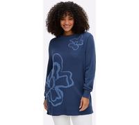 Jacquardpullover SHEEGO "Pullover", Damen, Gr. 40/42, jeansblau, gemustert, 50% Viskose, 28% Polyester, 22% Polyamid, Einsatz:100% Polyamid, geblümt, gemustert, mehrfarbig, Pullover (36369410-40) jean