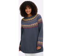 Jacquardpullover SHEEGO "Pullover", Damen, Gr. 56/58, grau (rauchblau), 50% Baumwolle, 50% Polyacryl, gemustert, mehrfarbig, Pullover (64218504-56) rauchblau