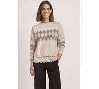 Jacquardpullover STREET ONE, Damen, Gr. 40, beige (clay sand meliert), Web;Stoff;Spitze, Hauptstoff: 37% Polyacryl, 29% Baumwolle, 29% Polyester, 5% Polyamid. Spitze: 95% Polyamid, 5% Elasthan, Jacqua