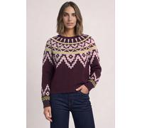 Jacquardpullover STREET ONE, Damen, Gr. 40, lila (berry plum), Web, 37% Baumwolle, 34% Polyacryl, 26% Polyester, 3% Elasthan, Jacquardmuster, regular fit normal, Rundhals, Bündchen, Pullover, aus soft