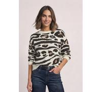 Jacquardpullover STREET ONE, Damen, Gr. 44, braun (pure beige), Web, 36% Baumwolle, 33% Polyacryl, 28% Polyester, 3% Elasthan, regular fit normal, U-Boot-Ausschnitt, Bündchen, Pullover, Jacquard (5168