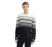Jacquardpullover TOM TAILOR, Herren, Gr. XL, blau (sanftes weiß navy), Strick, Obermaterial: 60% Baumwolle, 40% Polyacryl, regular fit Po-bedeckend, Rundhals, Rippbündchen, Pullover Jacquardpullover, 