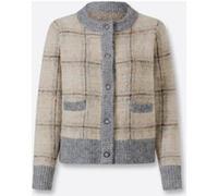 Jacquardstrickjacke beige-grau-kariert 46