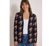 Jacquardstrickjacke CECIL, Damen, Gr. XL (44), blau (urban dunkelblau), Web, 65% Polyester, 35% Baumwolle, Hahnentrittmuster, comfort fit normal, ohne Ausschnitt, Bündchen, Strickjacken, aus softem Ma