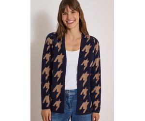 Jacquardstrickjacke CECIL, Damen, Gr. XL (44), blau (urban dunkelblau), Web, 65% Polyester, 35% Baumwolle, Hahnentrittmuster, comfort fit normal, ohne Ausschnitt, Bündchen, Strickjacken, aus softem Ma