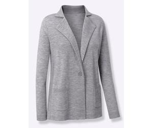 Jacquardstrickjacke CREATION L PREMIUM, Damen, Gr. 42, grau (steingrau, meliert), 100% Schurwolle, unifarben, Strickjacken (72710955-42) steingrau, meliert