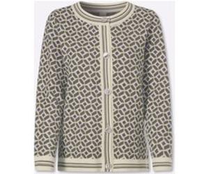 Jacquardstrickjacke khaki-champagner-gemustert 48
