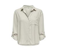 Hemdbluse JDY "JDYCAYA LINEN LOOSE L/S SHIRT WVN DIA", Damen, Gr. M, moonbeam, Web, Obermaterial: 90% Viskose, 10% Leinen, unifarben, regular fit hüftbedeckend, Blusen Hemdbluse, mit Leinen (34554467-