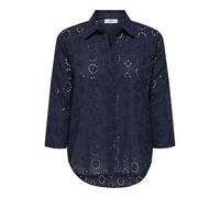 Hemdbluse JDY "JDYTALLIE 3/4 LONG SHIRT WVN NOOS", Damen, Gr. L (40), schwarz (schwarz iris), Web, Obermaterial: 100% Baumwolle, unifarben, modisch, regular fit, 3/4-Ärmel, Blusen, mit Lochstickerei-D