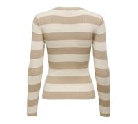 Rundhalspullover JDY "JDYPLUM L/S O-NECK PULLOVER KNT NOOS", Damen, Gr. XS (34), beige (humus stripes:birch), Strick, Rippstrick, Obermaterial: 80% Viskose, 20% Nylon, gestreift, modisch, Rundhals, La