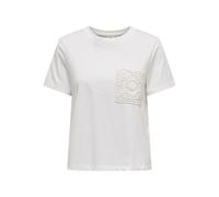 Kurzarmshirt JDY "JDYSELMA S/S CROCHET POCKET TOP JRS NOOS", Damen, Gr. M (38), rot (cloud dancer), Jersey, Obermaterial: 100% Baumwolle, unifarben, modisch, regular fit normal, Rundhals, Kurzarm, Shi