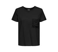 Kurzarmshirt JDY "JDYSELMA S/S CROCHET POCKET TOP JRS NOOS", Damen, Gr. M, schwarz, Jersey, Obermaterial: 100% Baumwolle, unifarben, modisch, regular fit normal, Rundhals, Kurzarm, Shirts (56011967-M)