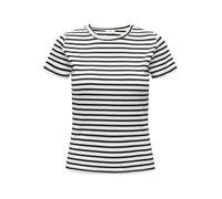 JdY Damen Gestreiftes Shirt Oberteil Basic Rundhals T-Shirt Modisches Top JDYSOLAR, Farben:Weiß-2, Größe:S