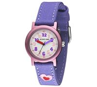 JACQUES FAREL Öko Kinder-Armbanduhr Mädchen Stoffband Bio-Baumwolle Herz Analog Quarz ORG 9999