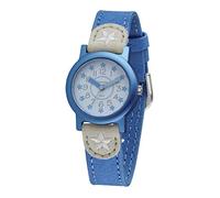 JACQUES FAREL Öko Kinderarmbanduhr Mädchen Analog Quarz mit Textilarmband aus Bio-Baumwolle Blau Grau Sterne Nachhaltig ORG 01 STA