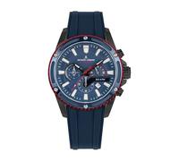 JACQUES LEMANS - Chronographen Liverpool - Quartz Uhrwerk - Gehäusedicke: 8.2 mm - Edelstahl - Rubber Blue - Red - 20 ATM