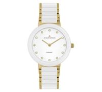 JACQUES LEMANS Damenuhr Monaco Massiv Edelstahl/High-Tech-Ceramic massiv Edelstahl ip-Gold Swarovskisteine 42-7L