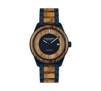 JACQUES LEMANS Holzuhr Herren, Solar Wood Herrenuhr - Model 1-2116M Chronograph und Armband Blau beschichtet, Edelstahl mit Holzeinlage für Männer, Armbanduhr Holz Herren Holzuhren für Herren