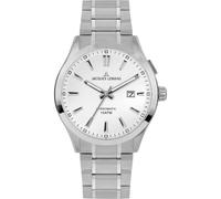 JACQUES LEMANS Herrenuhr Hybromatic Uhren Herren Chronograph aus massivem Edelstahl mit Silikon Lederarmband Modell 1-2130, silberfarben/weiß, Armband
