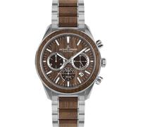 JACQUES LEMANS Holzuhr Herren, Solar Wood Herrenuhr - Model 1-2115J, Chronograph und Armband Schwarz/Hellbraun, Edelstahl mit Holzeinlage für Männer, Armbanduhr Holz Herren, Holzuhren für Herren
