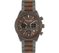 JACQUES LEMANS Holzuhr Herren, Solar Wood Herrenuhr - Model 1-2115K, Chronograph und Armband Grau beschichtet, Edelstahl mit Holzeinlage für Männer, Armbanduhr Holz Herren, Holzuhren für Herren