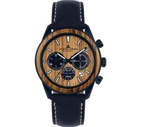 JACQUES LEMANS Holzuhr Herren, Solar Wood Herrenuhr - Model 1-2115N, Chronograph und Armband Blau beschichtet, Edelstahl mit Holzeinlage für Männer, Armbanduhr Holz Herren Holzuhren für Herren