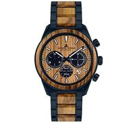JACQUES LEMANS Holzuhr Herren, Solar Wood Herrenuhr - Model 1-2115P, Chronograph und Armband Blau beschichtet, Edelstahl mit Holzeinlage für Männer, Armbanduhr Holz Herren Holzuhren für Herren