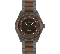 JACQUES LEMANS Holzuhr Herren, Solar Wood Herrenuhr - Model 1-2116I, Chronograph und Armband Grau beschichtet, Edelstahl mit Holzeinlage für Männer, Armbanduhr Holz Herren Holzuhren für Herren